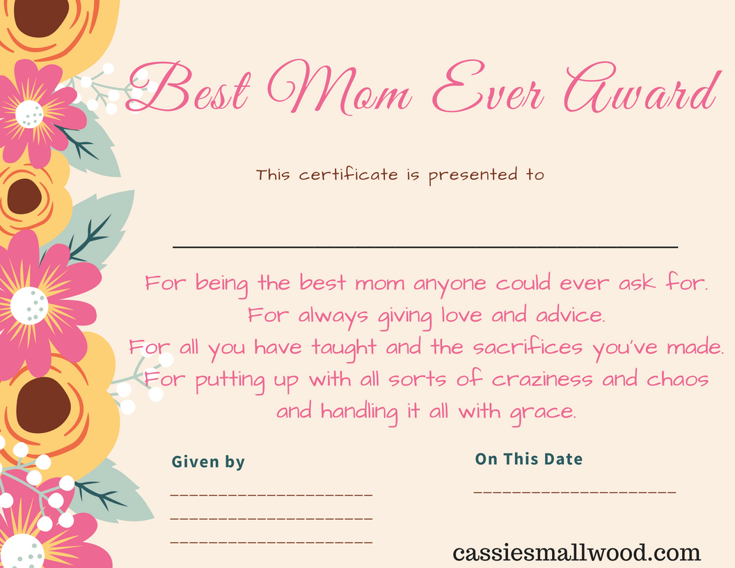 Free Mother's Day Printable Certificate Awards For Mom And