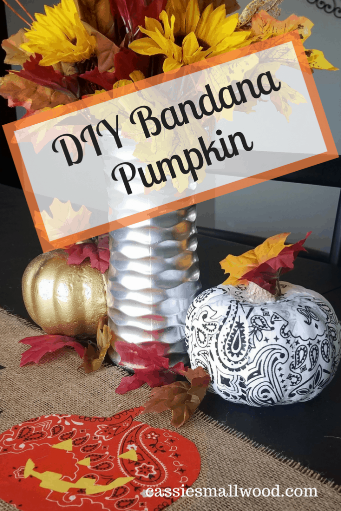 This bandana pumpkin is perfect for your fall table decor or fall mantle decor. Halloween and Thanksgiving decorations in one!