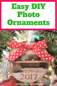 These DIY rustic personalized Christmas ornaments are the perfect gift for the holidays for parents or grandparents. You can put any picture on these DIY wood slice ornament Christmas decorations. You'll learn how to make a simple image transfer wood slice ornament in a few easy steps!