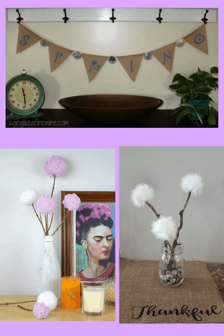 Check out these easy pom pom crafts for your home! These are great pom pom craft project ideas that are so simple to make. Pom pom flowers and pom pom banner for spring! 