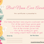 Best Nana Free Printable Mother's Day Certificate template. Makes a perfect gift for your kids' nana for Mother's Day. Beautiful floral certificate award for the best nana.
