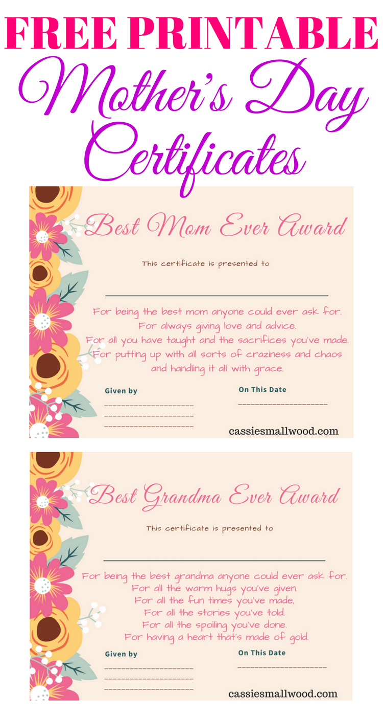 Free Printable Mothers Day Gift Certificate Templates