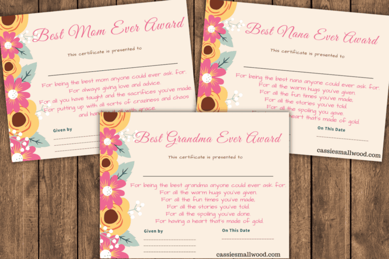 Free Mother’s Day Printable Certificate Awards For Mom And Grandma