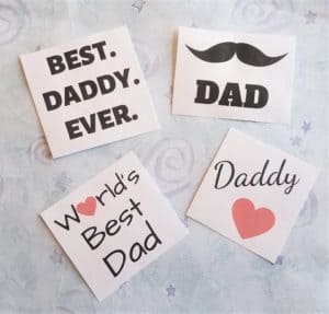 Cute templates for kids to make a dad mug Father's Day handmade gift. Cute idea for a diy craft for children to make a coffee cup or beer mug for daddy.