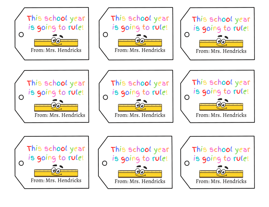 Free printable first day of school gift tags
