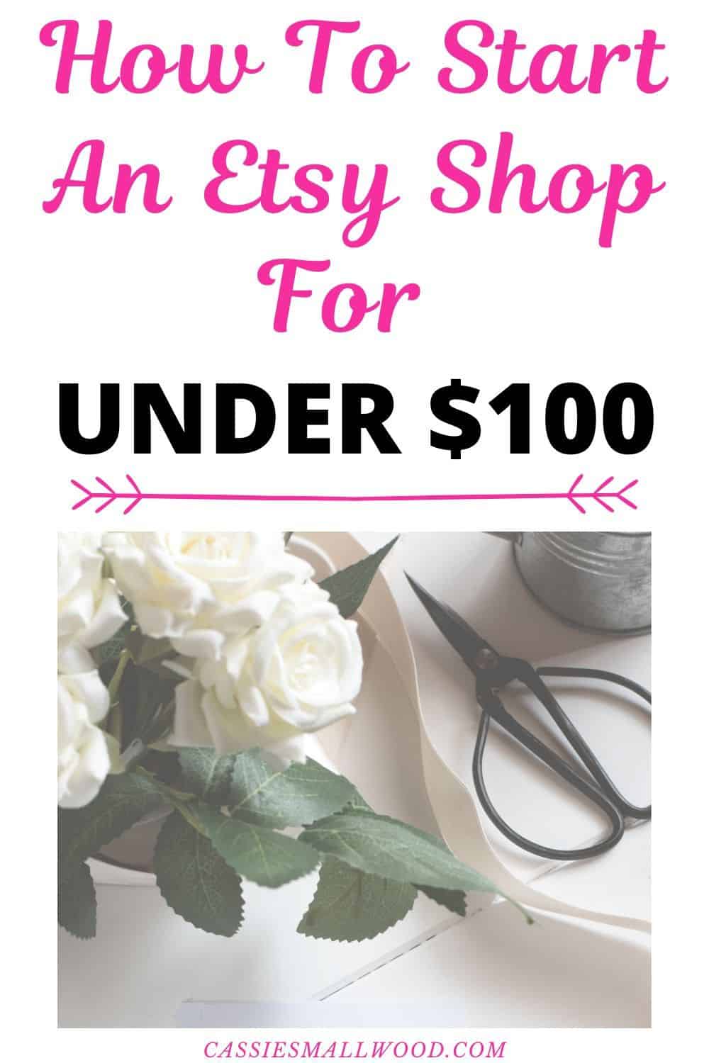 How to start selling on Etsy for under $100. Ideas to find the right products and items to sell whether you want to sell handmade crafts or printables. Ways to find what to sell on Etsy with low cost so you can start your Etsy shop on a budget. Save money on marketing materials, shipping and packaging to get your small business started right in 2020. #sellingonetsy #etsysellertips