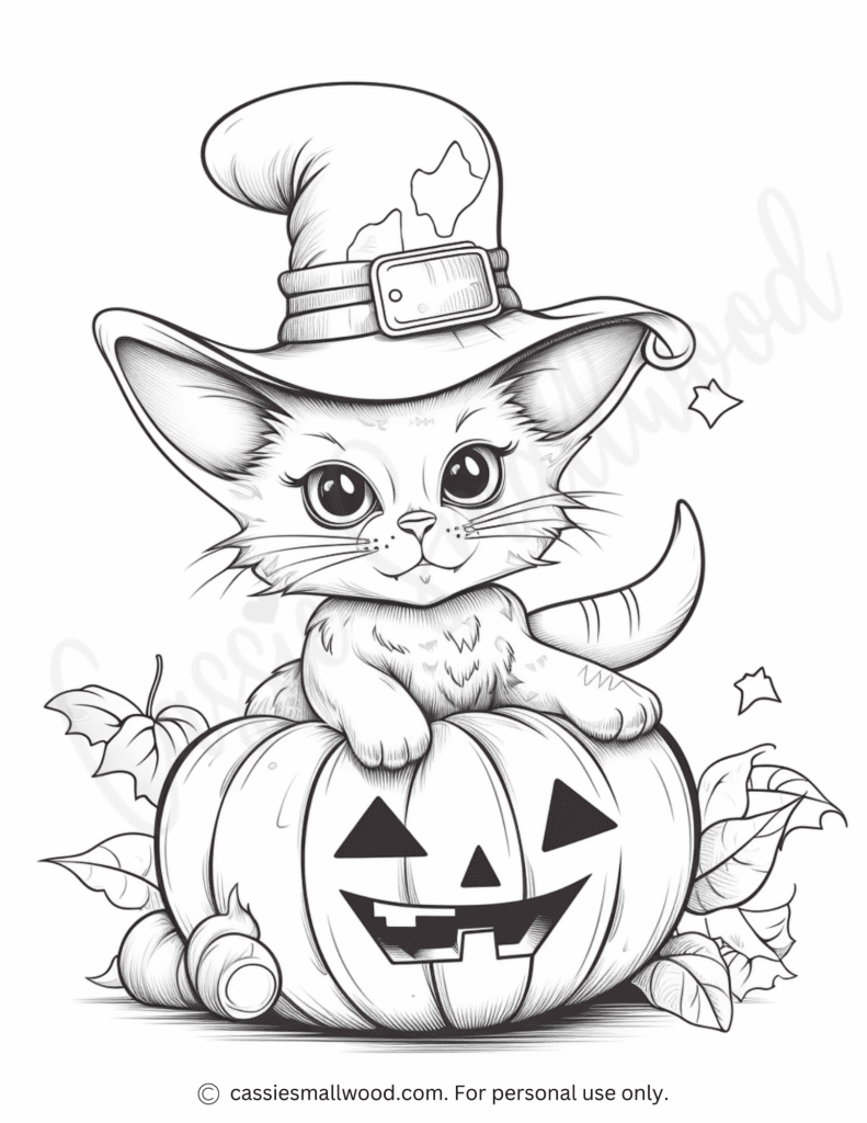 Halloween Pumpkin And Cat Coloring Pages