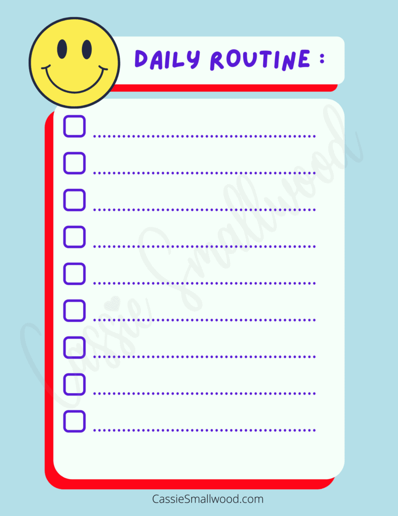blank daily checklist for kids with smiley face and blue border