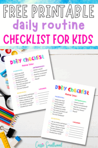 free printable daily routine check list for kids pink purple turquoise yellow blue green red