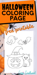 Halloween Coloring Page free printable cute jack o lantern cat bat easy Halloween picture to color for kids