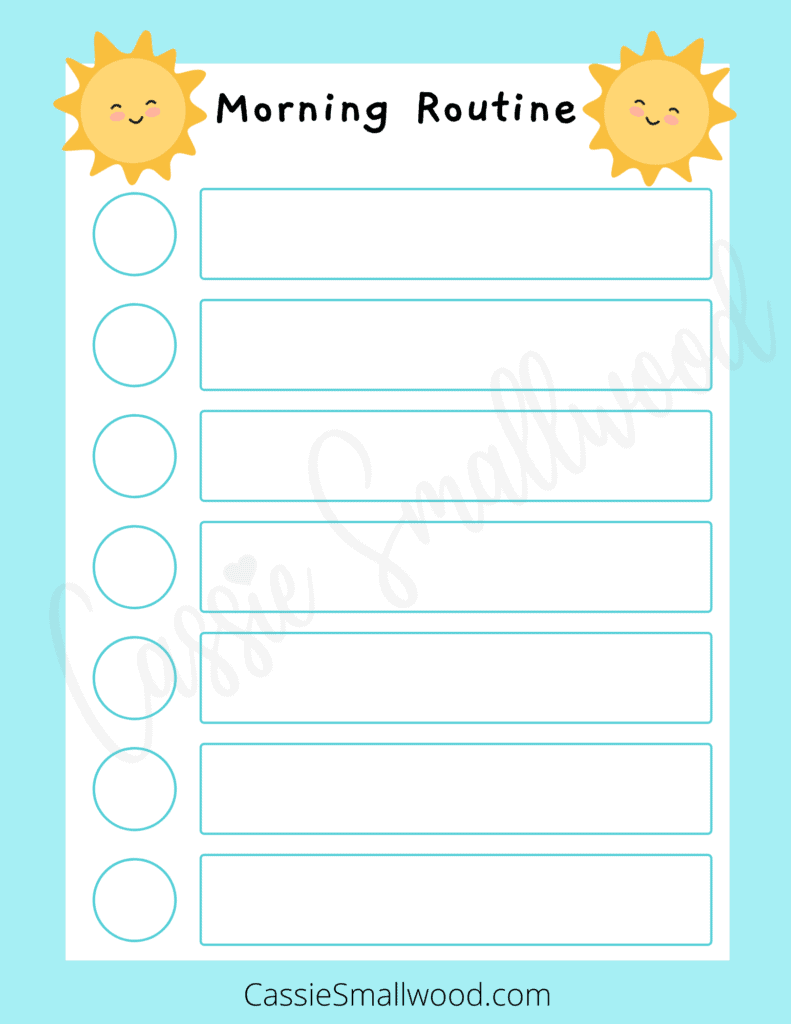Kids morning checklist blank with sun