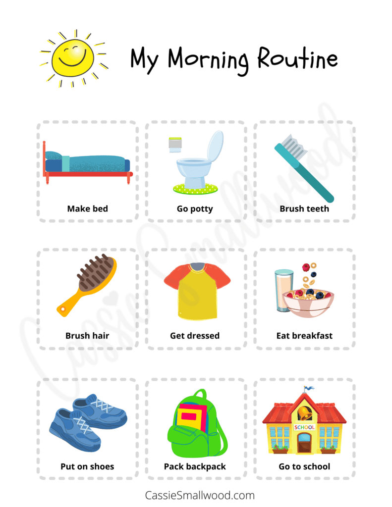 kids morning routine chart with pictures