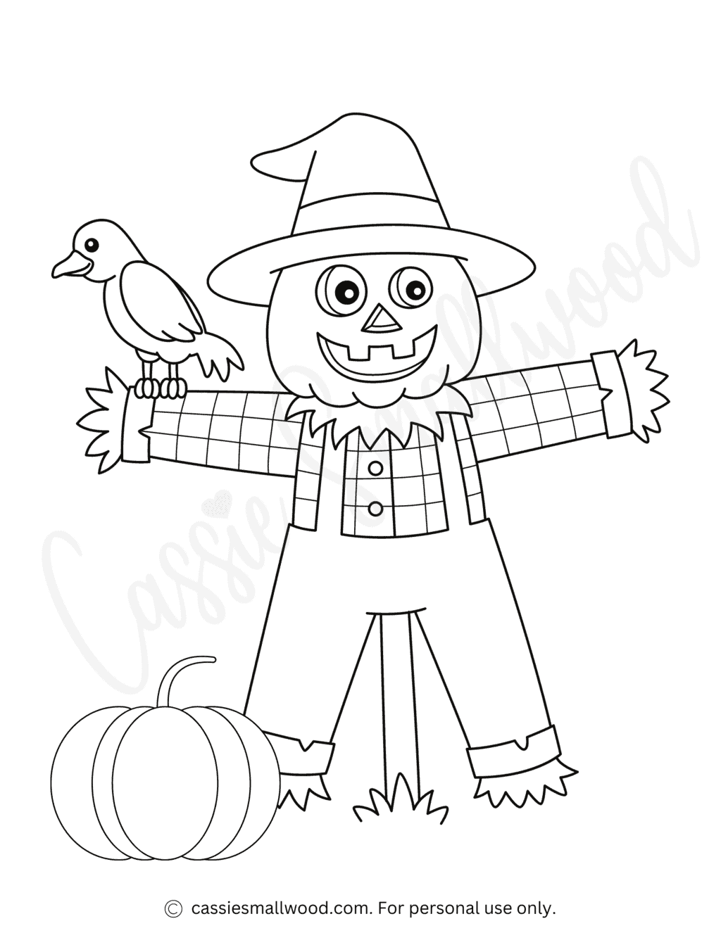 Pumpkin Scarecrow Coloring Page - Cassie Smallwood