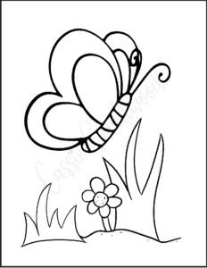 butterfly and flower coloring page for kindergarten