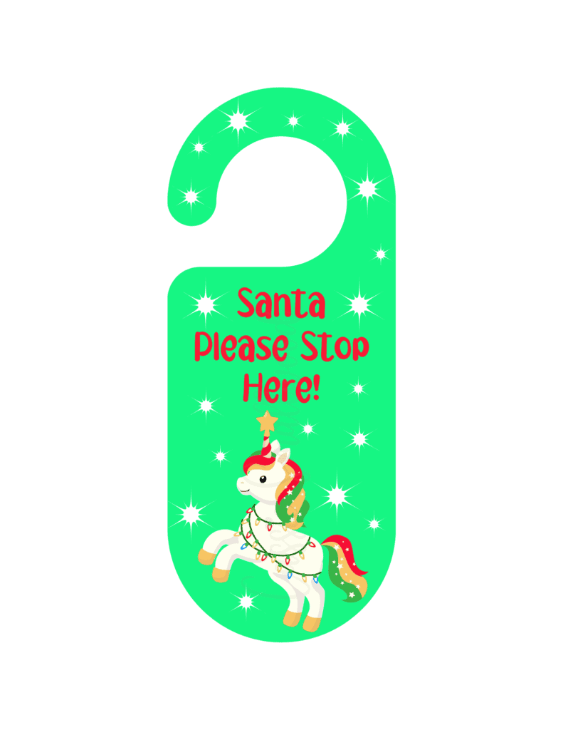 Christmas unicorn printable Christmas door hanger