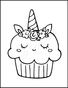 Cartoon Unicorn Cupcake Coloring Sheet