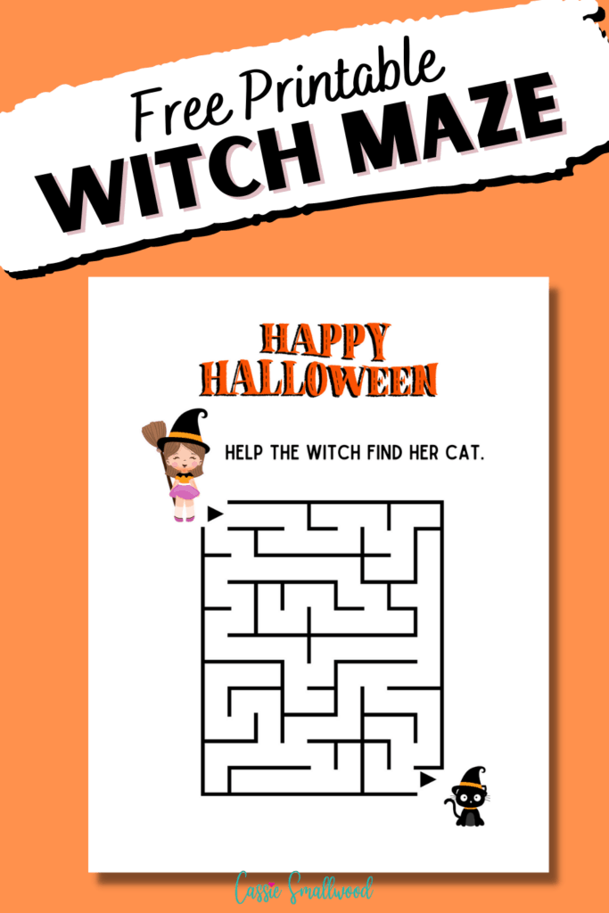 Free Printable Halloween witch maze. Help the witch find her cat maze worksheet.
