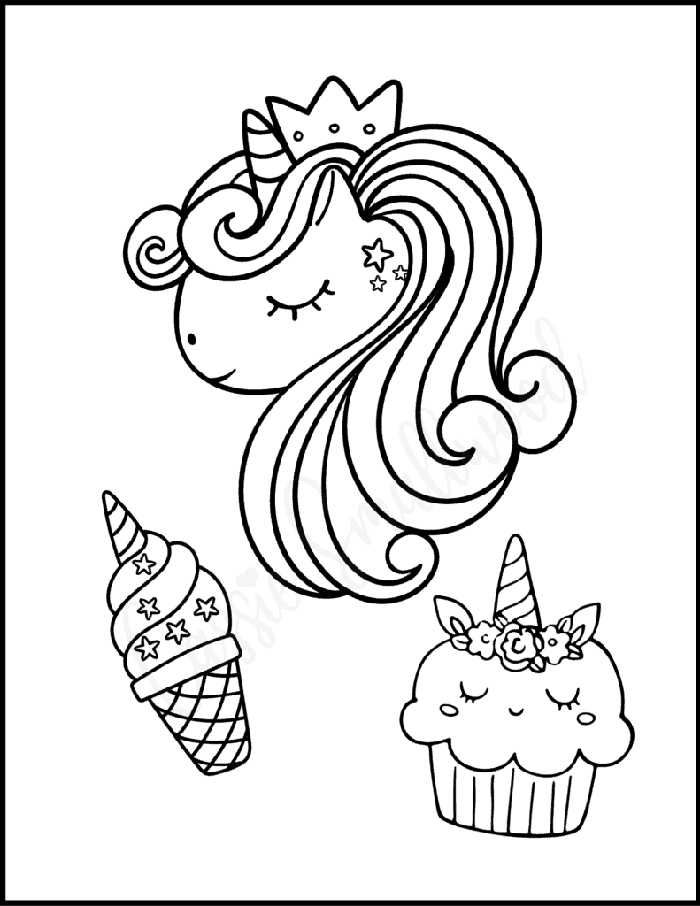 Princess Unicorn Cupcake Kawaii Coloring Printable