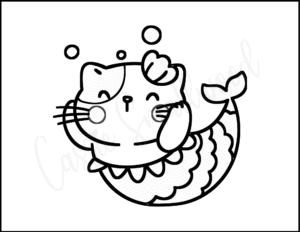 Adorable Mermaid Cat Coloring Sheet Simple For young kids to color in