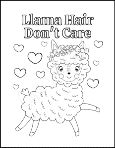 Cute baby llama coloring page. Llama hair, don't care picture to color.
