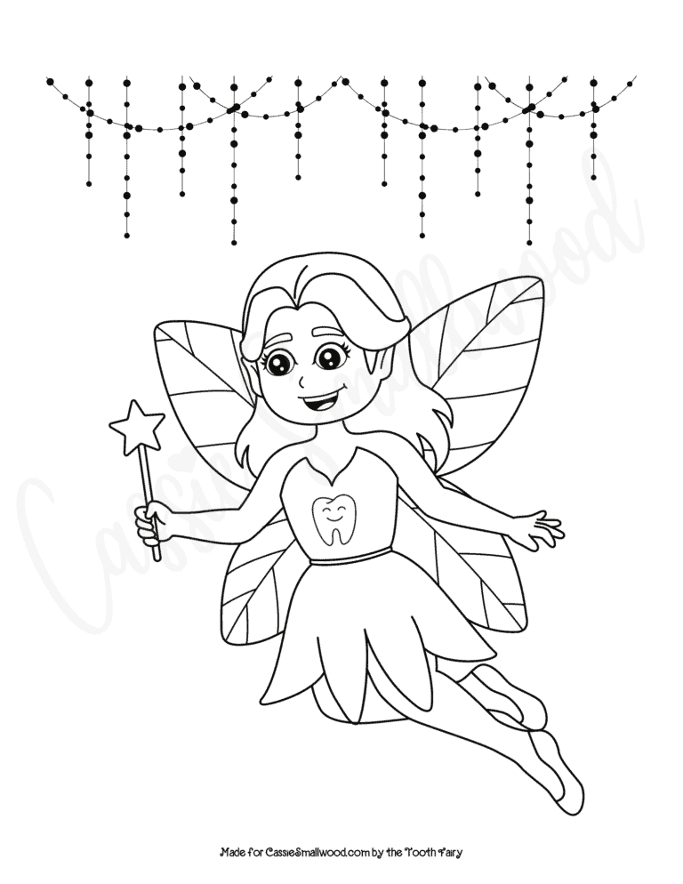 Cute Tooth Fairy Coloring Page - Cassie Smallwood