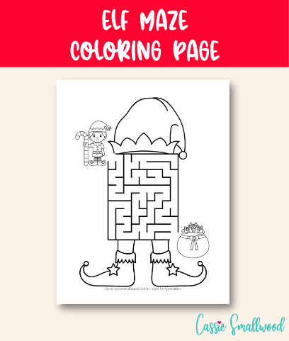 Easy Elf Christmas Maze Coloring Page