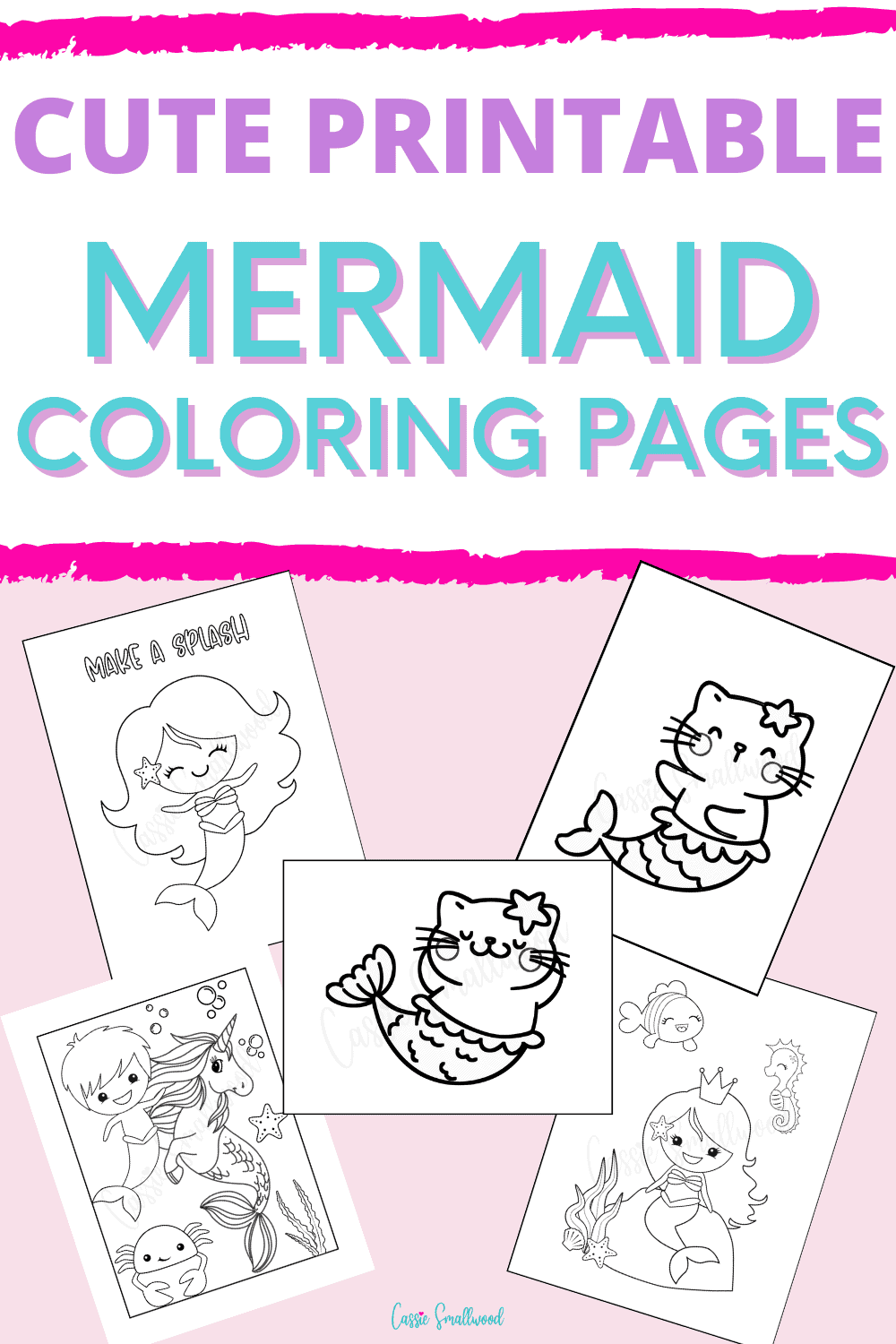 Cute Mermaid Coloring Pages For Kids   Cassie Smallwood