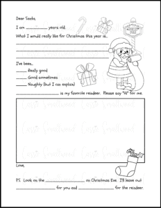 Free Printable Fill in the blank letter to Santa coloring page