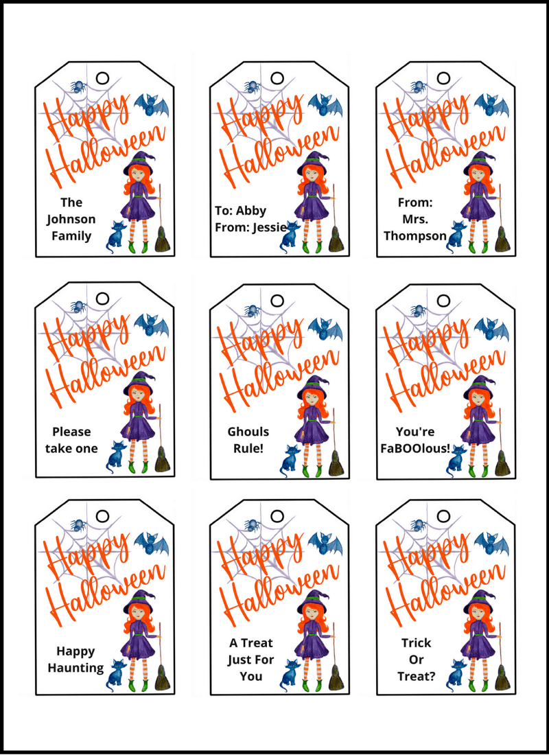 Personalized Free printable Halloween treat bag tags