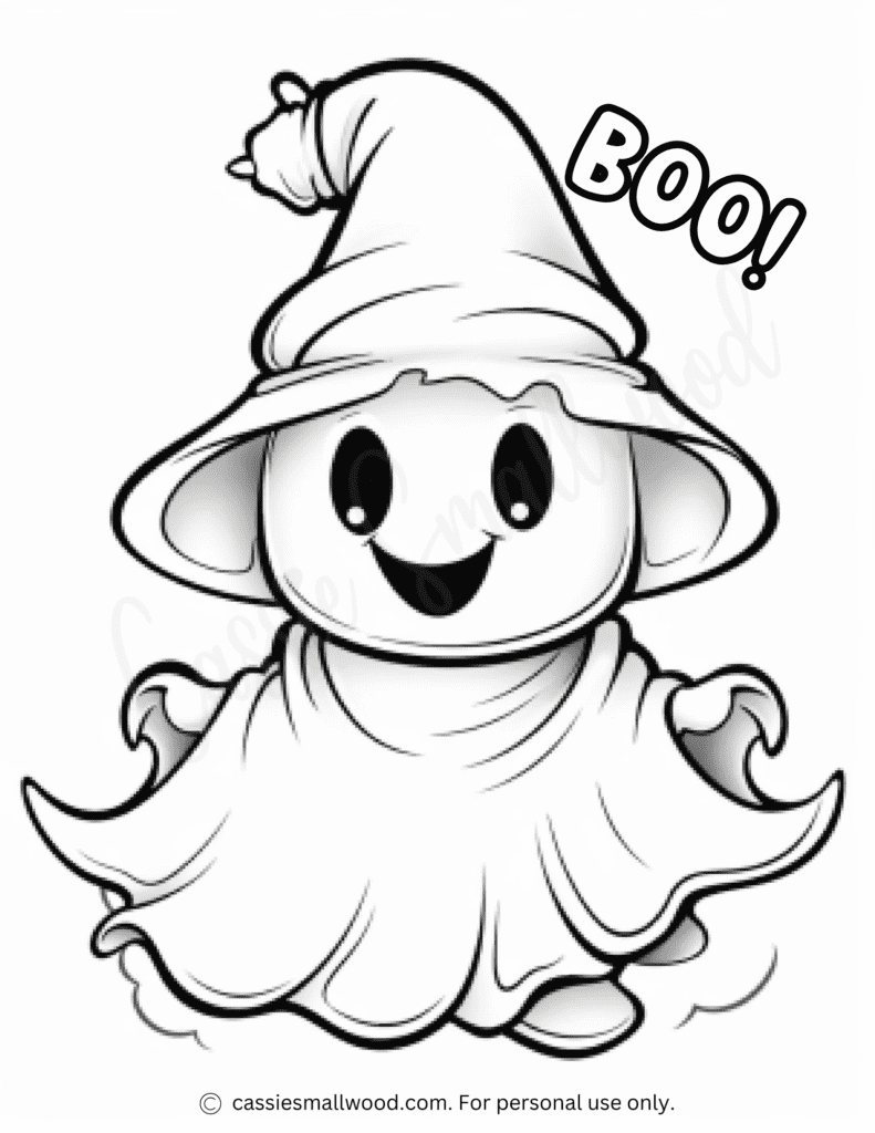 Friendly ghost coloring page free printable pdf Halloween coloring sheet for kids boo ghost picture to color