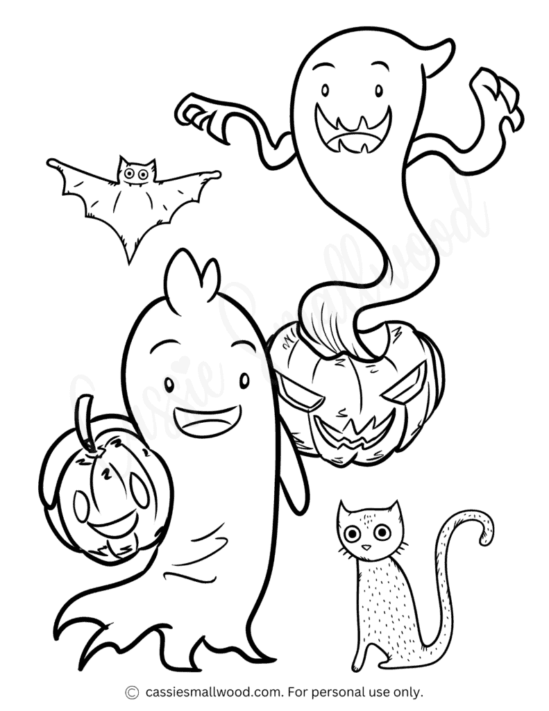 Ghost and pumpkin coloring page free printable pdf Halloween ghost coloring sheet for kids cartoon ghost picture to color
