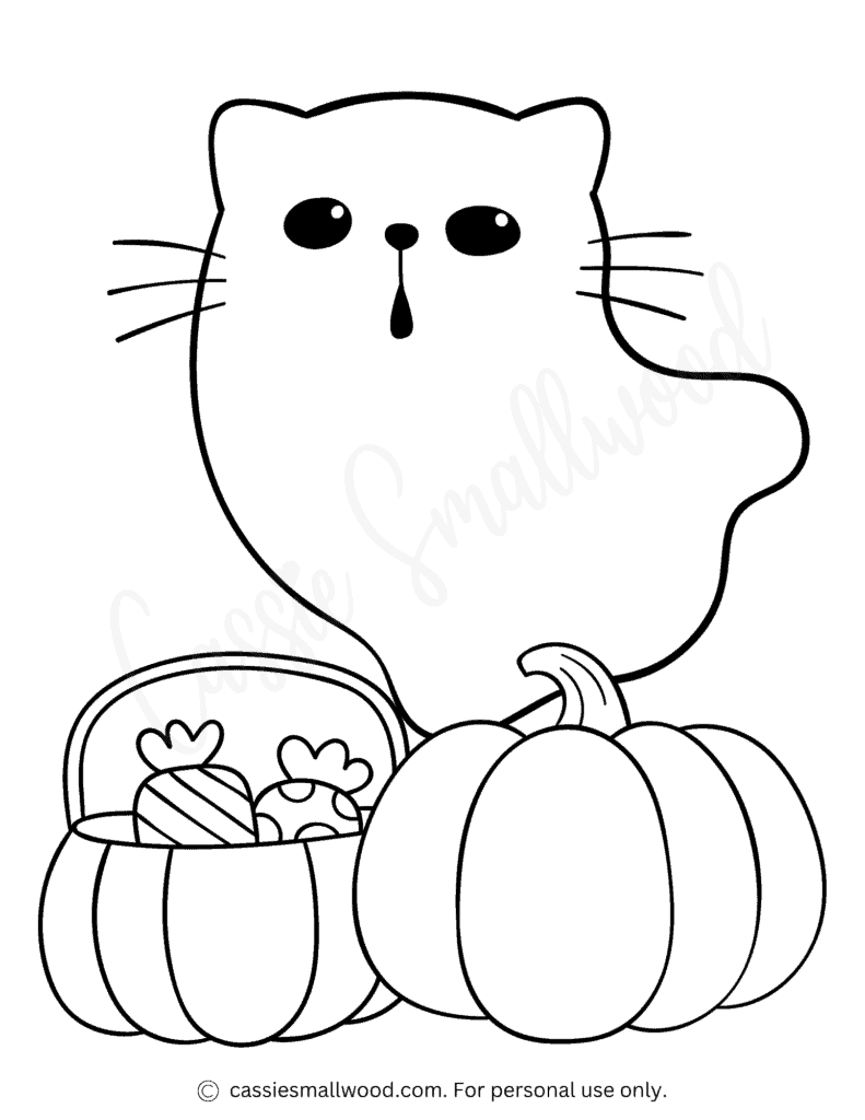 ghost cat coloring page free printable pdf Halloween ghost coloring sheet for kids ghost and pumpkin picture to color