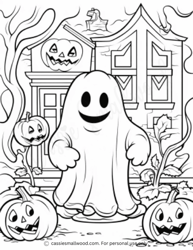 ghost coloring sheet free printable pdf ghost and pumpkin coloring page Halloween haunted house picture to color for kids