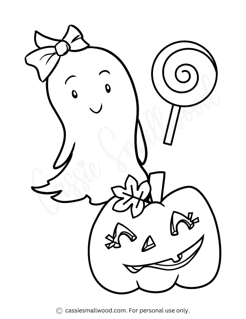 girl ghost coloring page free printable pdf ghost and pumpkin colorjng sheet Halloween picture to color for kids