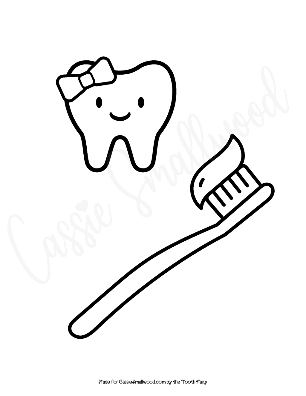 Girl Tooth and Toothbrush Coloring Sheet - Cassie Smallwood