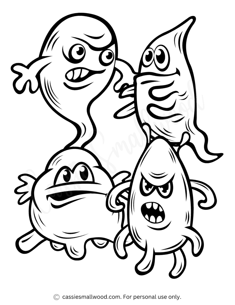 Halloween coloring picture Ghost coloring page free printable pdf Monster coloring sheet for kids