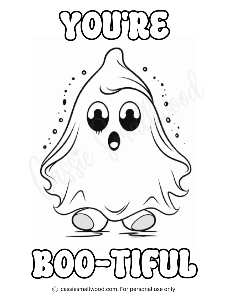 Kawaii ghost coloring page free printable pdf Halloween ghost coloring sheet for kids You're boo-tiful ghost picture for colouring in