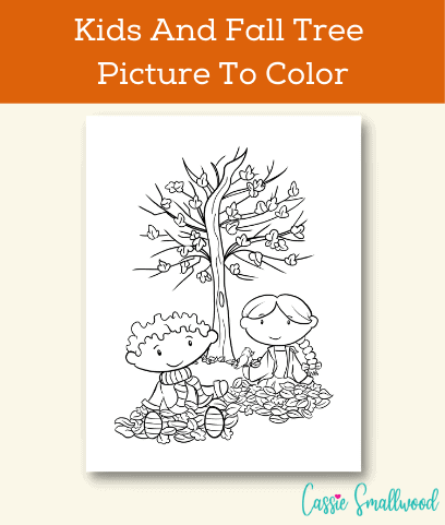 Kids And Fall Tree With Leaves Picture To Color