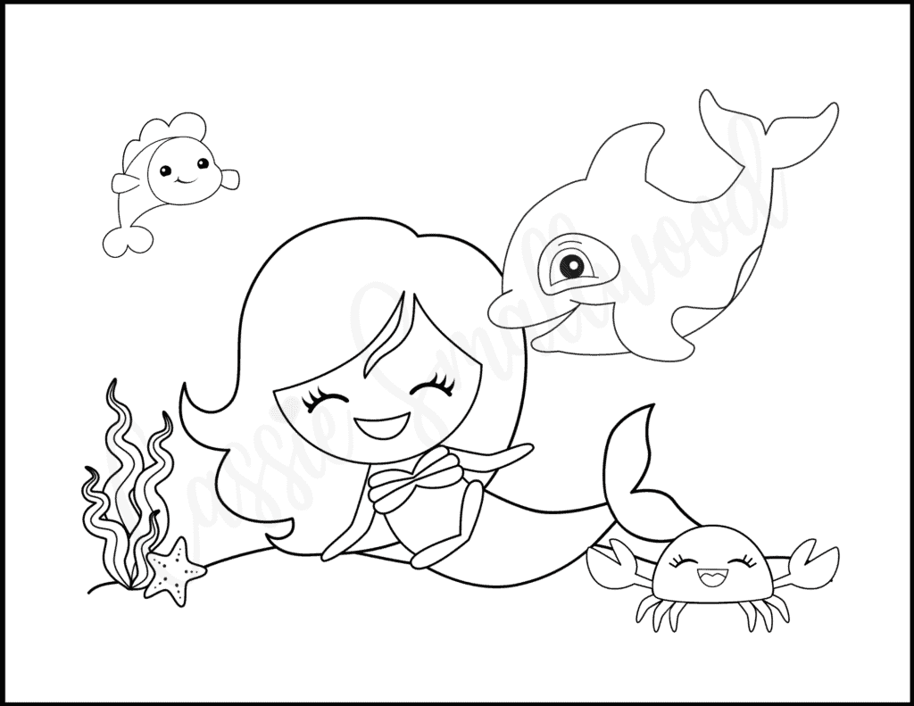Cute Mermaid Coloring Pages For Kids - Cassie Smallwood