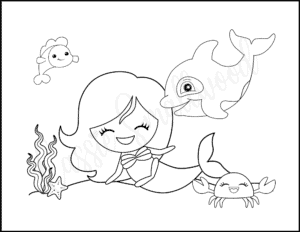 Free printable mermaid and dolphin coloring page for kids
