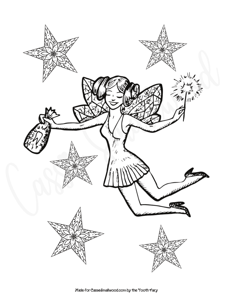 pretty tooth fairy coloring page free printable pdf