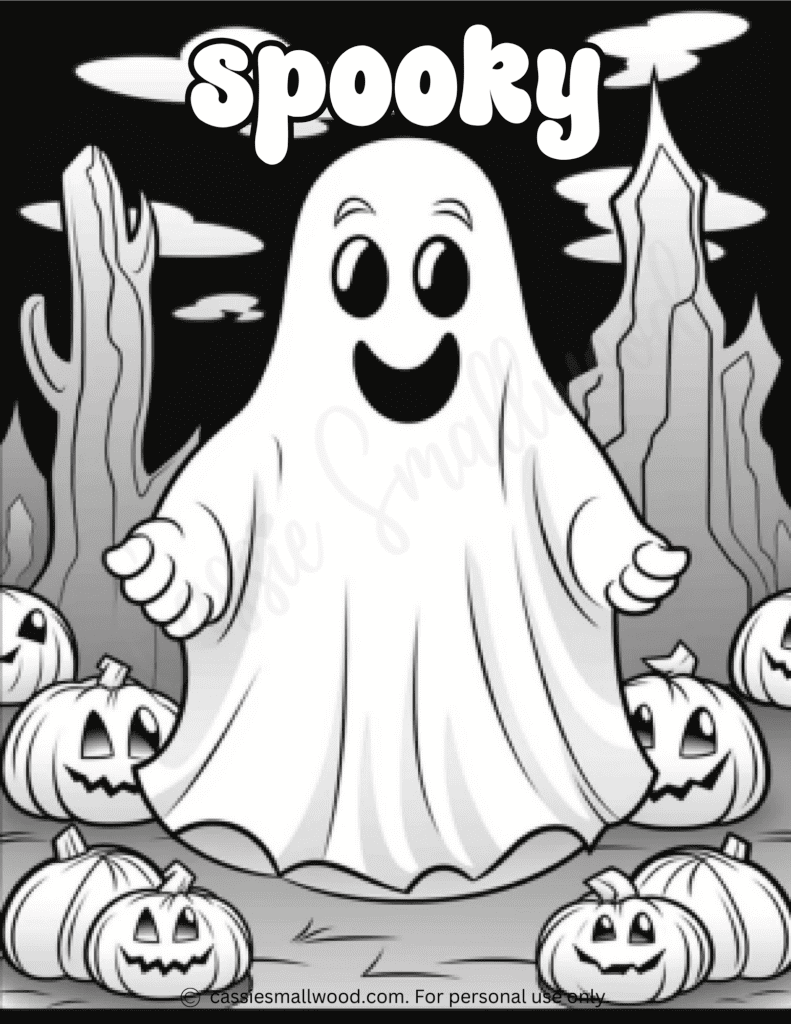 spooky ghost coloring page free printable pdf ghost and pumpkin picture to color for kids Halloween ghost and jack o lantern coloring sheet