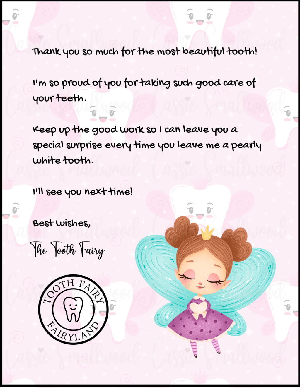 Adorable Tooth Fairy Letter For Girls Cassie Smallwood