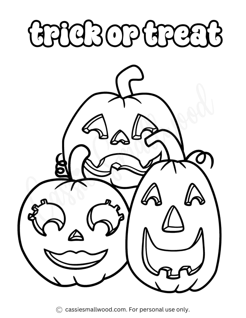 Trick or treat Halloween colouring page free printable pdf Jack o lantern coloring sheet for kids pumpkin picture to color Halloween