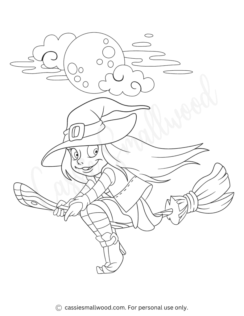 witch coloring page free printable pdf cute witch picture to color Halloween coloring sheet for kids