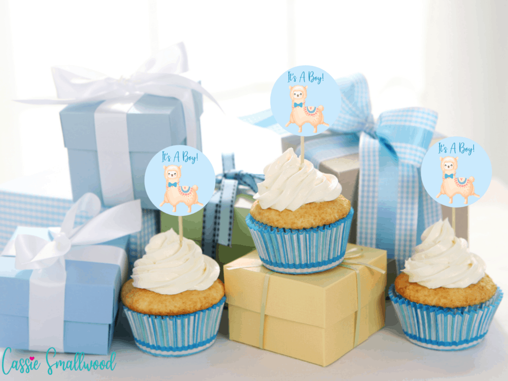 Boy llama baby shower cupcake toppers free printable pdf. It's A Boy cupcake toppers llama