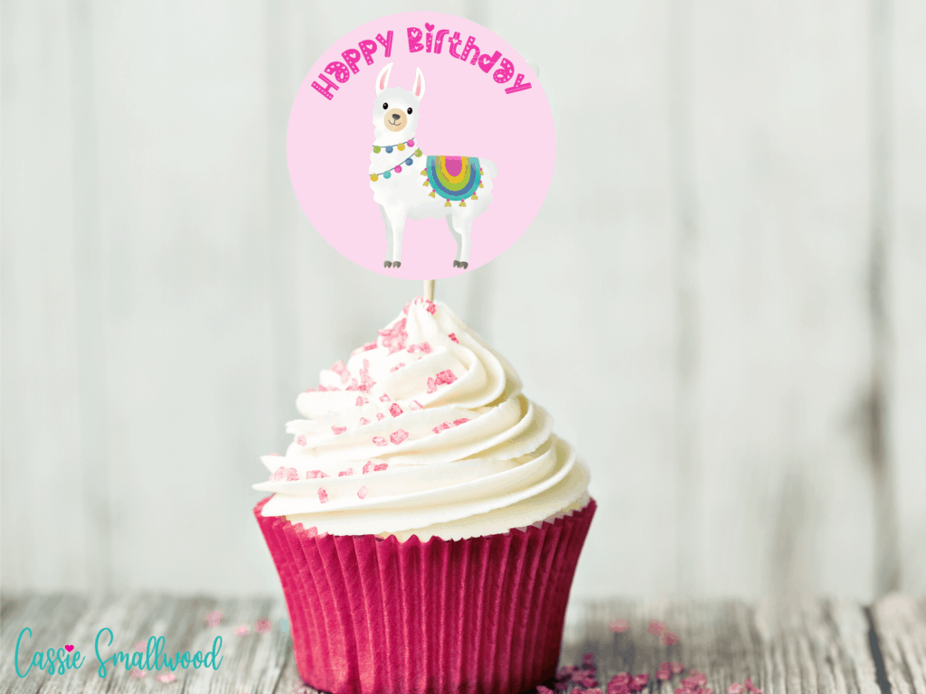 Girl Birthday llama cupcake toppers free printable