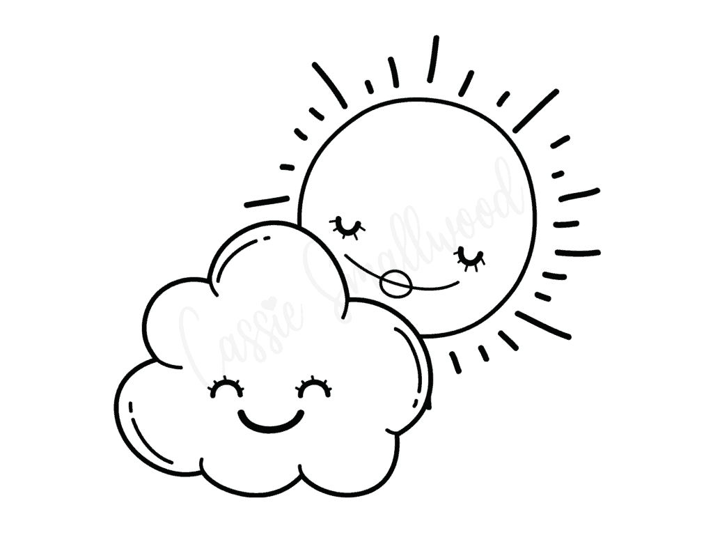 Cute cloud and sun coloring page