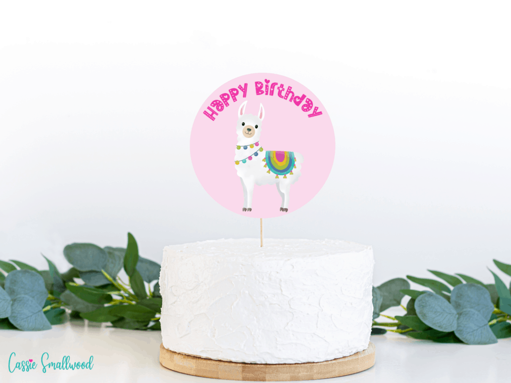 Free printable llama birthday cake topper for girls