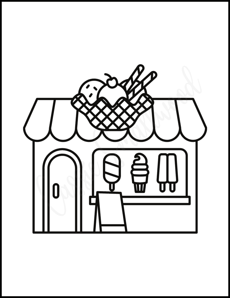 ice cream shop coloring page free printable